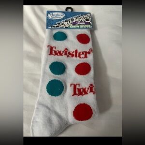 Hasbro Twister White Crew Socks with Red and Teal Dots